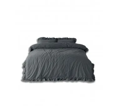 Pościel z bawełny z falbanką - Limasso - 160x200 - Grey  - na prezent w pudełku -  Bez Prasowania