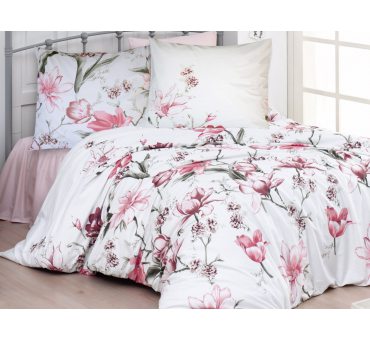 Kpl pościeli z  bawełny  - 200x220 - Magnolie Różowe-  Cottonlove exclusive - Layla Salmon