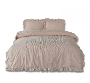 Pościel z bawełny z falbanką - Limasso -160x200 - Camello Roses - w pudełku -Bez Prasowania