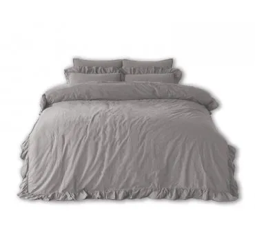 Pościel z bawełny z falbanką - Limasso -160x200 - Opal Grey - w pudełku -Bez Prasowania