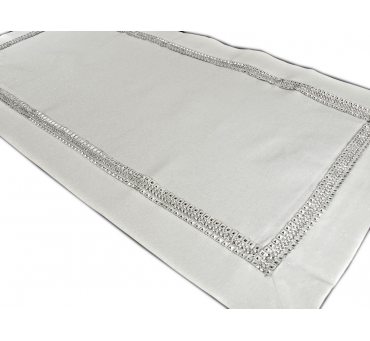 Dekoracyjny Bieżnik - 50x100 -  Biały ze srebrna listwą -  18534-1