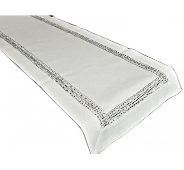Dekoracyjny Bieżnik - 40x180 -  Biały ze srebrna listwą -  18534-1   szal