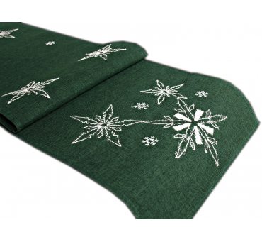 Bieżnik świąteczny  - Zielony, biała gwiazda  - 40x172 - 1878  boże narodzenie  szal