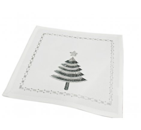 Serwetka świąteczna - biała, serbrna choinka  -  25 x 25 int 43166 white - boże narodzenie