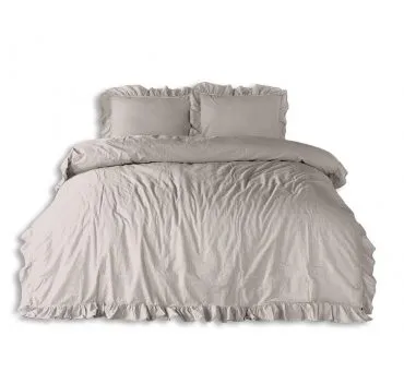 Pościel z bawełny z falbanką - Limasso -200x220 - Natural Cream - w pudełku -Bez Prasowania