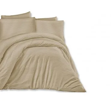 Jednobarwna pościel z satyny bawełnianej Light Brown 140x200 +70x80 Cizgili - jasny brąz paski