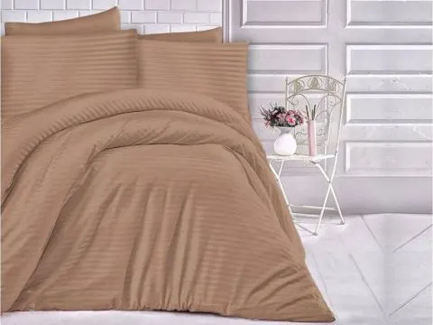 Jednobarwna pościel z satyny bawełnianej - 160x200 - Cizgili Cinnamon - cynamon