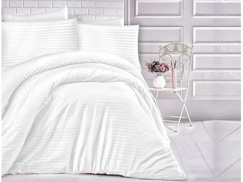 Satyna bawełniana białe paski 160x200 Cizgili  White