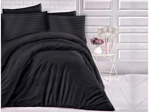Satyna bawełniana  czarne paski -160x200  Cizgili  Black