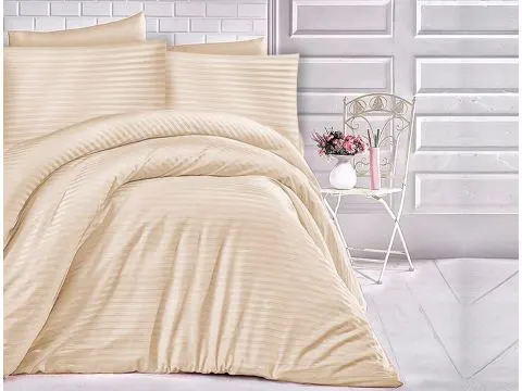 Satyna bawełniana capuccino paski 160x200 Cizgili  Capuccino