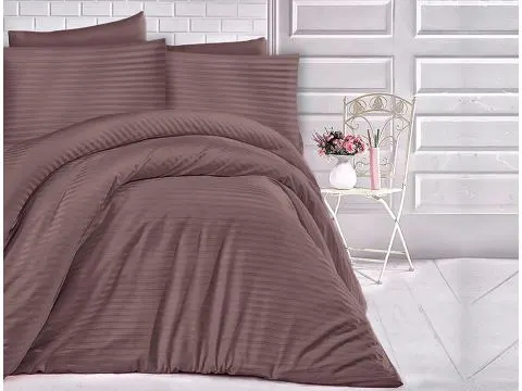Satyna bawełniana  -  brązowe paski - 160x200  Cizgili  Brąz Luxury