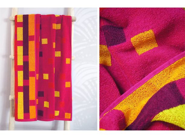Ręcznik plażowy - 70x140 cm - kąpielowy - Geo Różowy - Greno