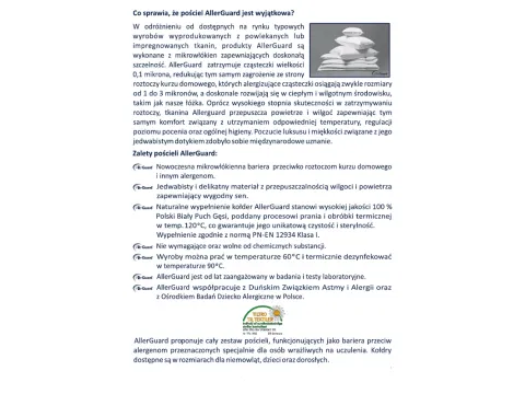 Poduszka  antyroztoczowa 40x40 AllerGuard® Standard Antyalergiczna Puchowa