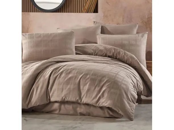 Satyna bawełniana Marsela 160x200 +2/70x80 light brown jednobarwna krateczka satynlove exclusive