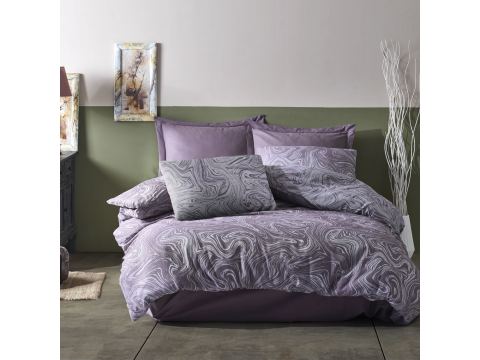 Pościel żakardowa 160x200 +2/70x80 marble purple cottonlove jacquard bawełna fiolet