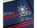 Pościel satynowa haftowana ekskluzywna Navy Blue 200x220 Tivolyo Embroidery Satin marynarski