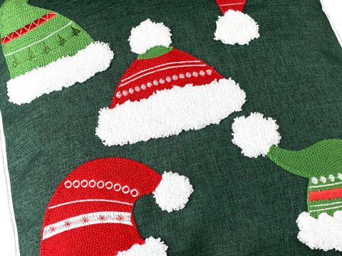 Poszewka dekoracyjna zielona 40x40 czapki mikołaja int 1025 - 1 szt  Boże Narodzenie