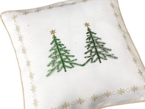 Poszewka dekoracyjna 40x40 biały int 1196 - 1 szt zielona choinka   Boże Narodzenie