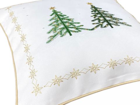 Poszewka dekoracyjna 40x40 biały int 1196 - 1 szt zielona choinka   Boże Narodzenie