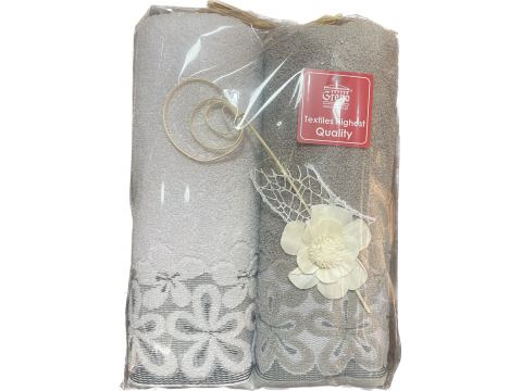 Komplet ręczników II - Bella 2/70x140 - popielaty, gołębi upominek na prezent