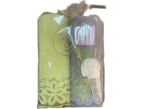 Komplet ręczników II - Bella 2/70x140 - popielaty, pistacja upominek na prezent