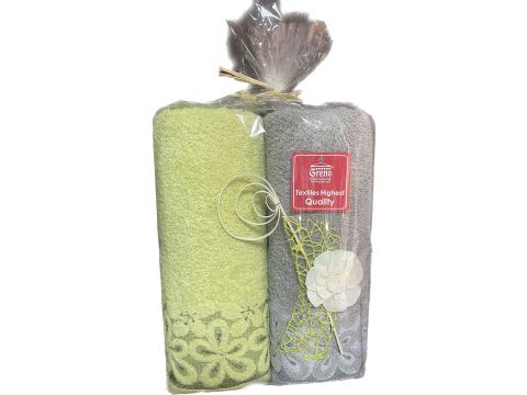 Komplet ręczników II - Bella 2/70x140 - popielaty, pistacja upominek na prezent