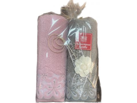 Komplet ręczników II - Bella 2/70x140 - popielaty, różany upominek na prezent