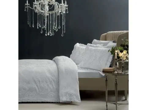 Ekskluzywna jednobarwna pościel żakardowa 200x220 Fausta Grey Tivolyo