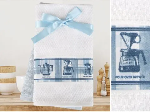 Komplet kuchenny 40x60 cm 3 D biało niebieski 2 szt koffee