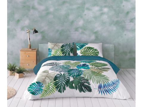 Pościel satynowo – bawełniana 160x200 +2/70x80 liście monstery satyna prestige 13