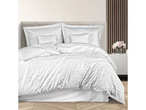 Pościel bambusowa Stripe 180x200 + 2/70x80 + 4/40x40 satyna bawełniana Bamboo paski biała 7 el. pudełko