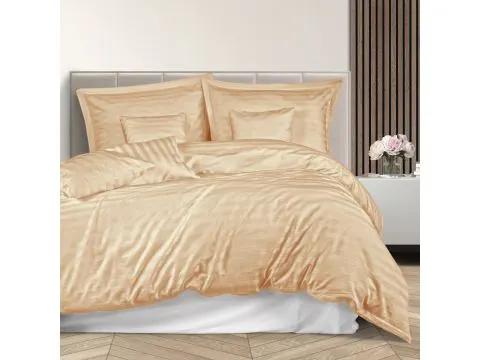 Pościel bambusowa Stripe beige 180x200 + 2/70x80 + 4/40x40 satyna bawełniana Bamboo beżowe paski beż 7 el. na prezent