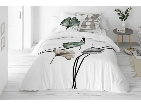Pościel satynowo – bawełniana  160x200 +2/70x80 liście miłorzębu satyna prestige 17