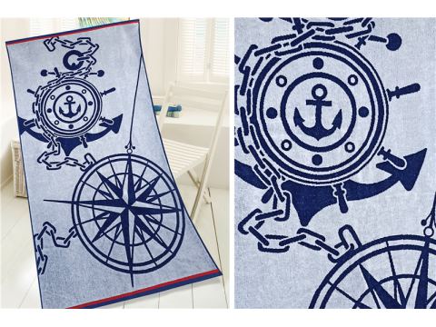 Ręcznik plażowy 85x170 cm kąpielowy Navy kotwica  granatowy, niebieski - Greno
