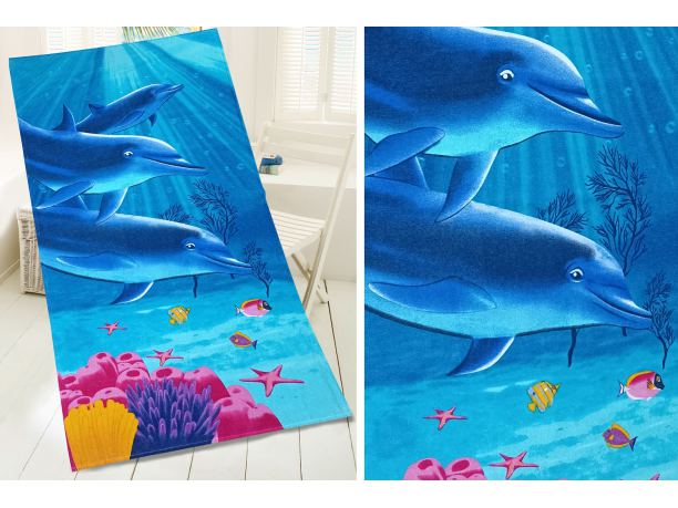 Ręcznik plażowy kąpielowy 75x150 Dolphins delfinki Greno