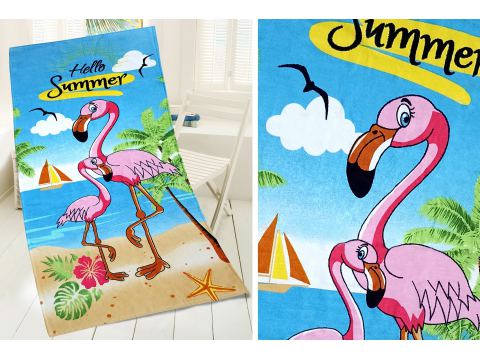 Ręcznik plażowy kąpielowy 75x150 Hello Summer  flamingi Greno