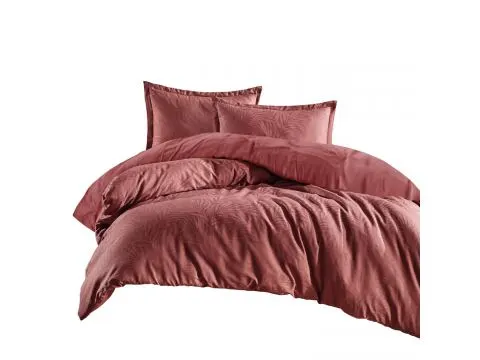 Pościel z satyny bawełnianej Jacquard 160x200+2/70x80/ Arata 2 Luxury cegła liście palmy