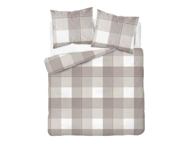 Pościel flanelowa 220x200+2/70x80 jasno szara beżowa krateczka