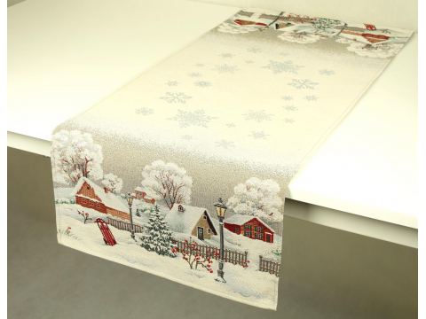 Bieżnik gobelinowy świąteczny 40x100 cm chatki,  jeleń, sarenka zimą nr sw 287 SlodkieSny