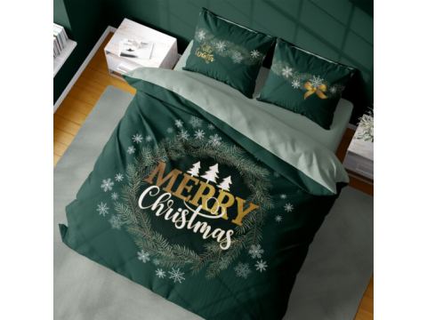 Pościel z bawełny świąteczna 160x200 Merry Christmas zielona Holland holenderska