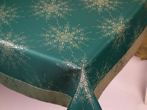 Obrus dekoracyjny 140x240 cm zielono złota śnieżynka SlodkieSny  plamoodporny dwustronny