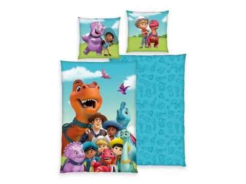 Pościel z bawełny dla dzieci 140x200+70x80 dino family  fluo 01
