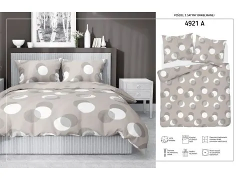 Pościel satynowa 160x200 +2/70x80/ kółka na beżowym tle  wz 4921 a detexpol