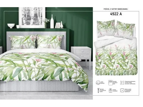 Pościel satynowa 160x200 +2/70x80/ liście trawy bawolia  wz 4922 a detexpol