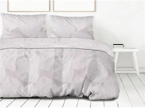Pościel z bawełny 160x200+2/70x80 Bohema Bielbaw Premium szare liście
