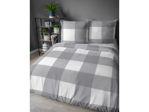 Pościel flanelowa 220x200+2/70x80 szara krata 4944 a