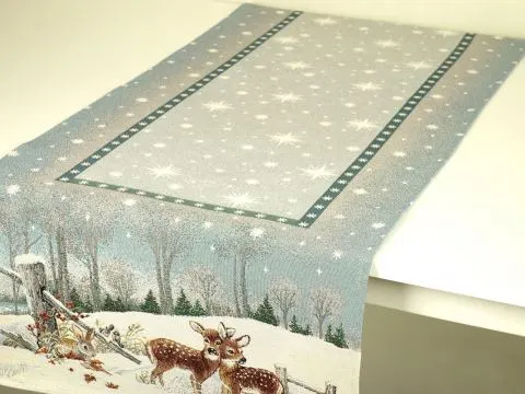 Bieżnik gobelinowy świąteczny 45x140 cm sarenki, zajączek zimą wz 212  SlodkieSny
