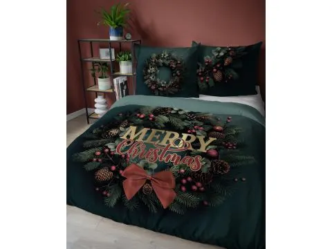 Pościel z bawełny 220x200 +2/70x80 wz. 5302 A merry christmas, stroik holland christmas holenderska 3D