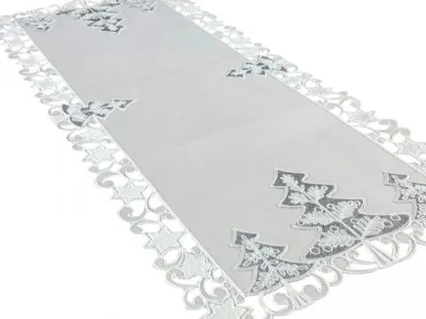 Bieżnik świąteczny srebrne choinki na białym tle 40x85 cm int 1343 Boże Narodzenie 1 szt biały