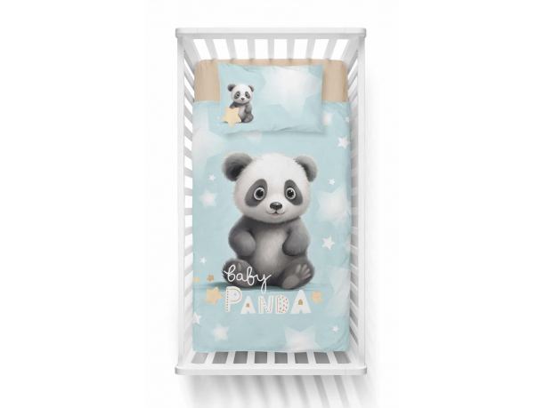 Pościel z bawełny 100x135 + 40x60 panda na niebieskim tle dla dzieci do łóżeczka 4998 a